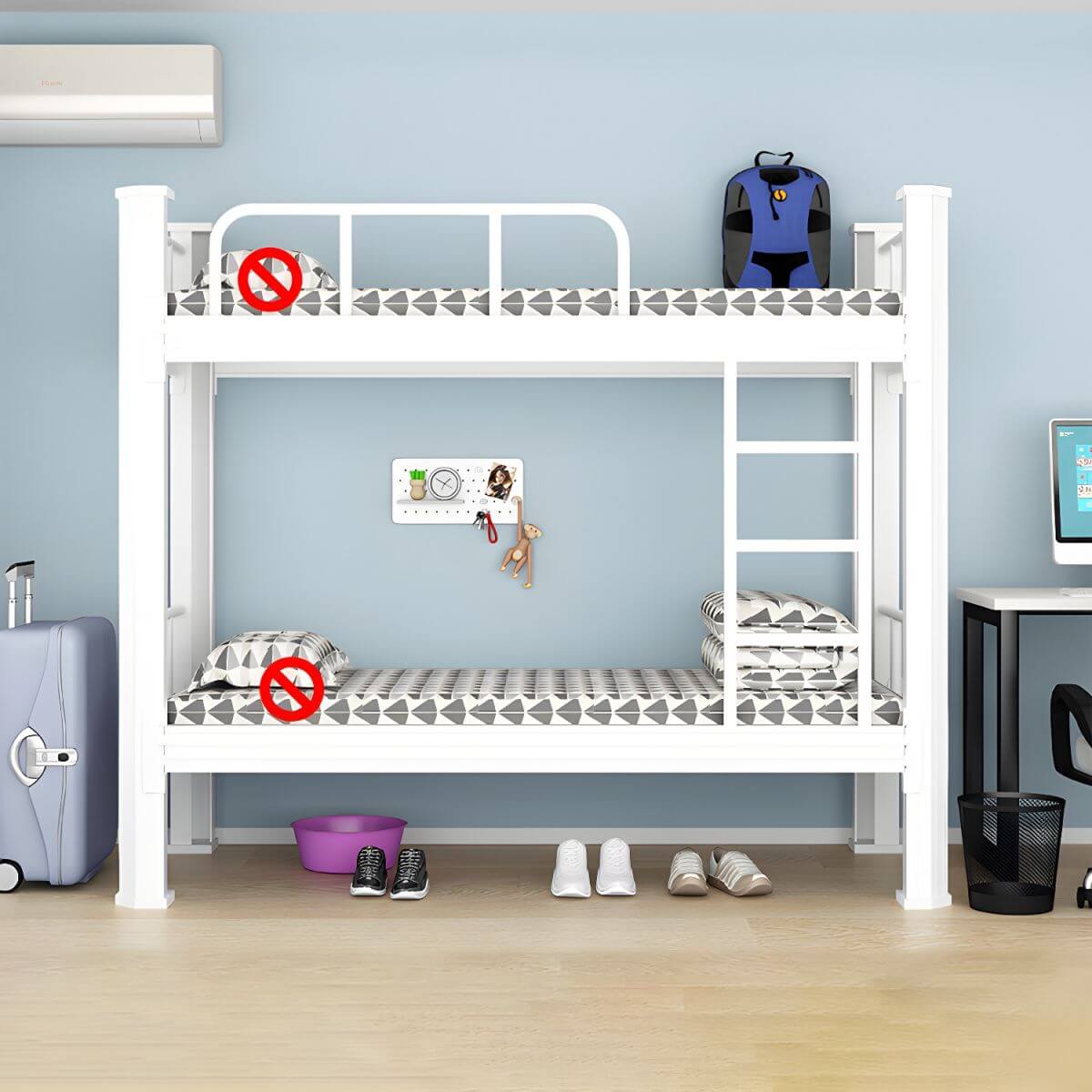Modern Black and White Kids Bunk Bed with Safety Guardrails