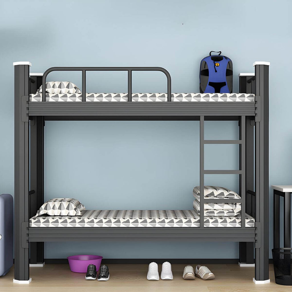 Modern Black and White Kids Bunk Bed with Safety Guardrails