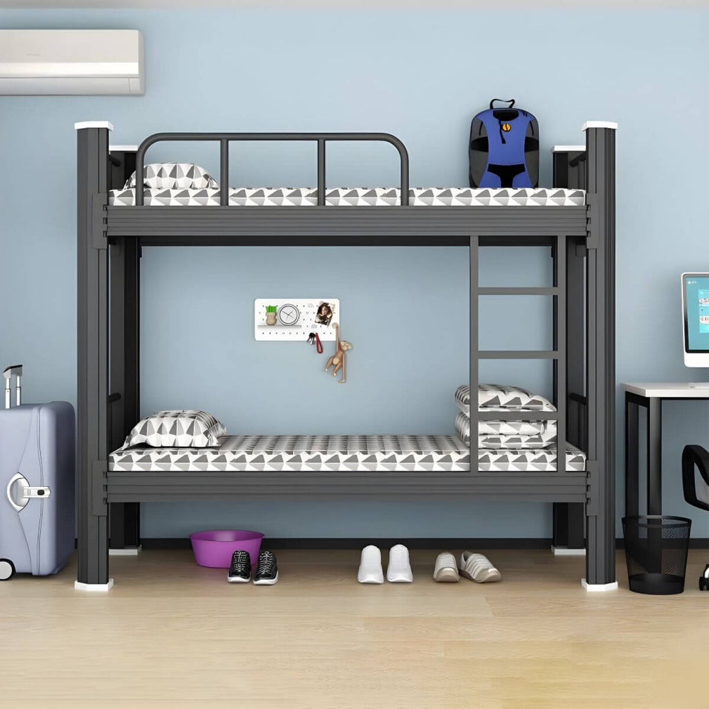 Modern Black and White Kids Bunk Bed with Safety Guardrails