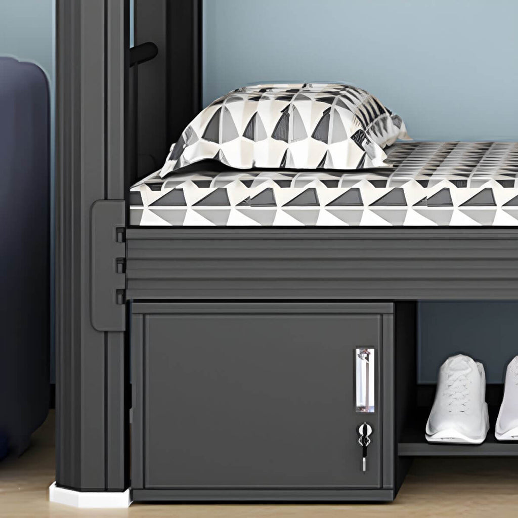 Modern Black and White Kids Bunk Bed with Safety Guardrails