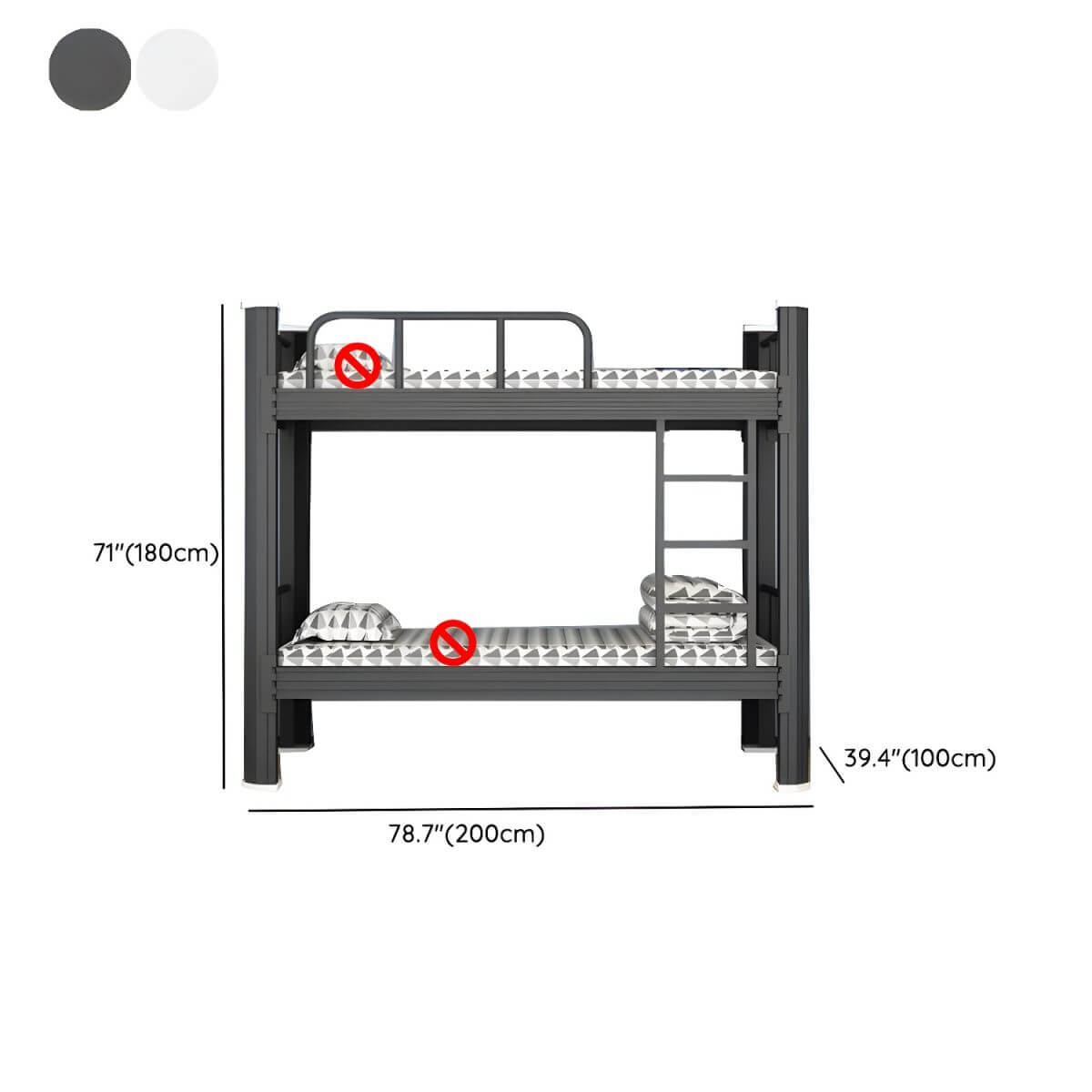 Modern Black and White Kids Bunk Bed with Safety Guardrails Dimensions