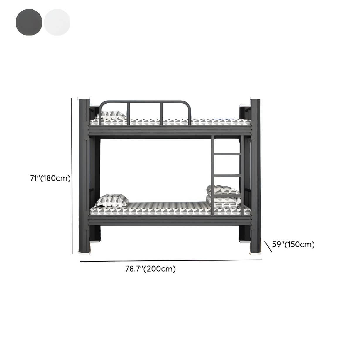 Modern Black and White Kids Bunk Bed with Safety Guardrails Dimensions