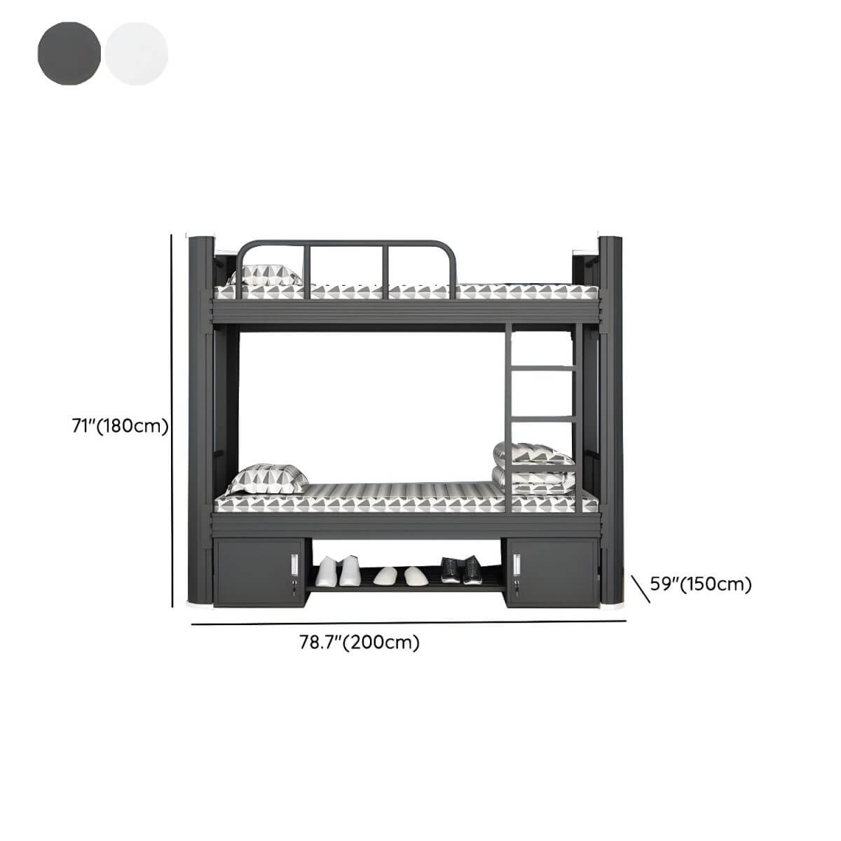 Modern Black and White Kids Bunk Bed with Safety Guardrails Dimensions