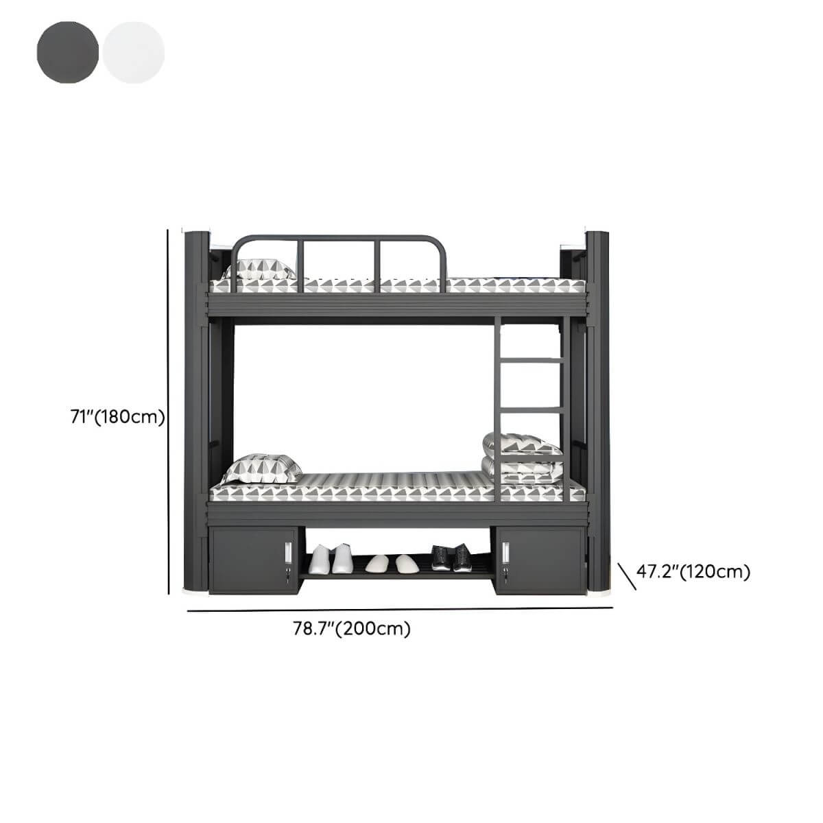 Modern Black and White Kids Bunk Bed with Safety Guardrails Dimensions