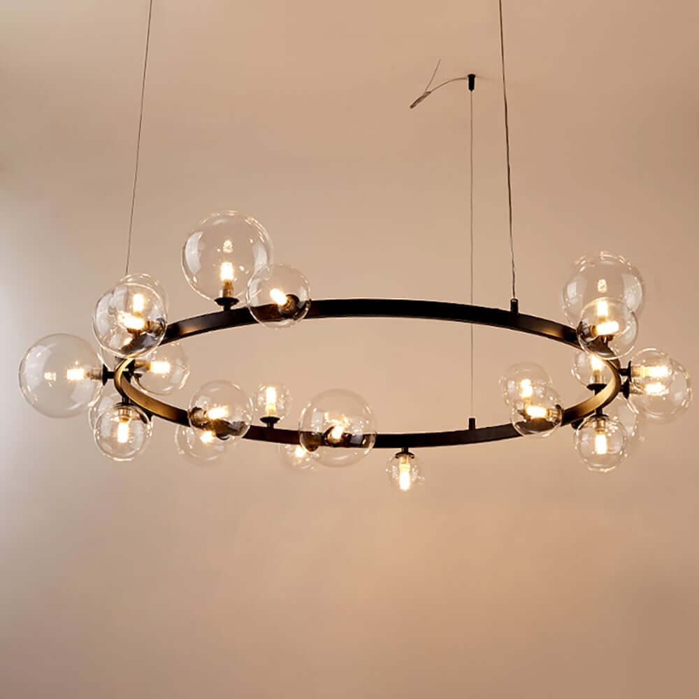 Modern Black Circle Chandelier with 15 Bubble Glass Globes