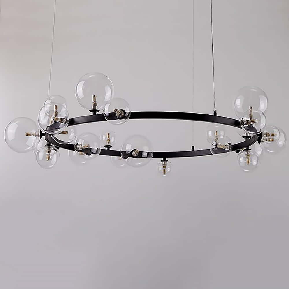 Modern Black Circle Chandelier with 15 Bubble Glass Globes