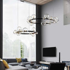 Modern Black Circle Chandelier with 15 Bubble Glass Globes