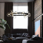 Modern Black Circle Chandelier with 15 Bubble Glass Globes