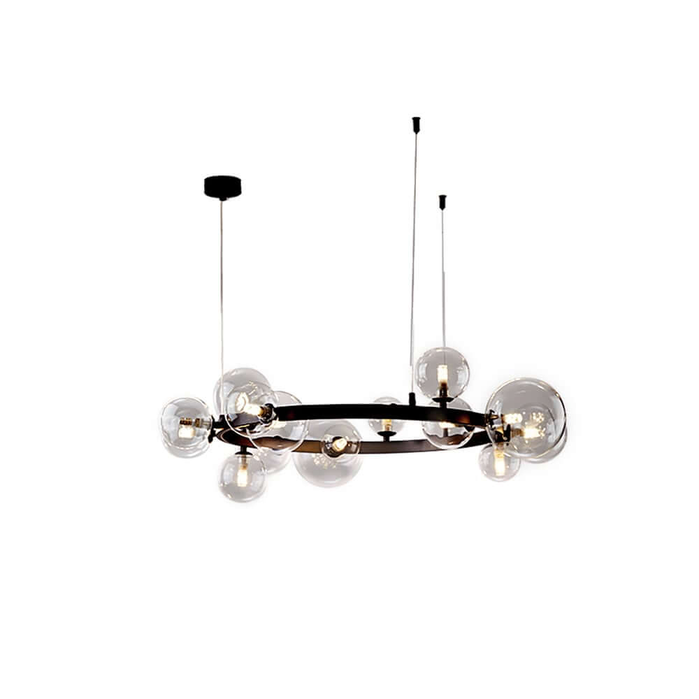 Modern Black Circle Chandelier with 15 Bubble Glass Globes