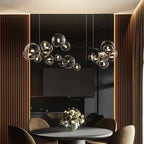 Modern Black Circle Chandelier with 15 Bubble Glass Globes