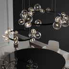 Modern Black Circle Chandelier with 15 Bubble Glass Globes
