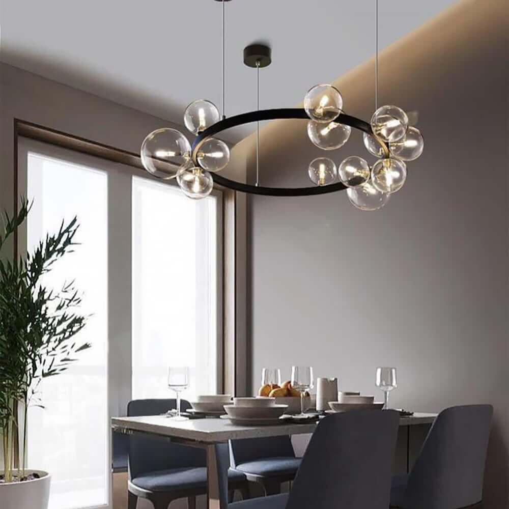 Modern Black Circle Chandelier with 15 Bubble Glass Globes Main Product Image Main image