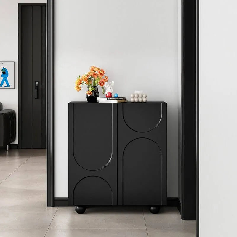 Modern Black Engineered Wood 5-Tier Shoe Storage Cabinet with Doors