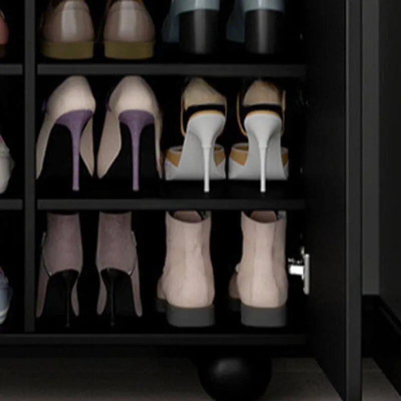 Modern Black Engineered Wood 5-Tier Shoe Storage Cabinet with Doors