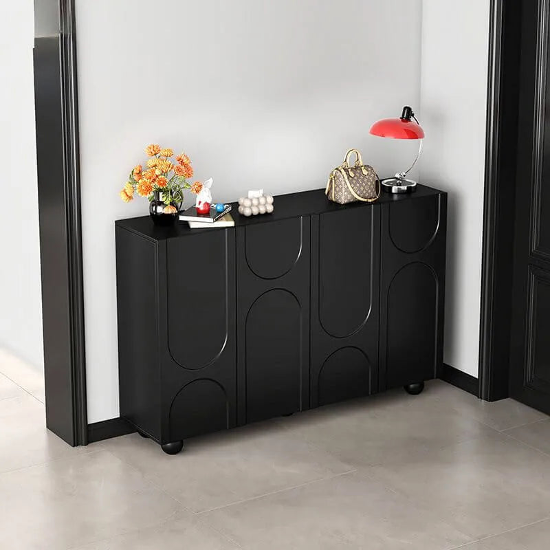 Modern Black Engineered Wood 5-Tier Shoe Storage Cabinet with Doors