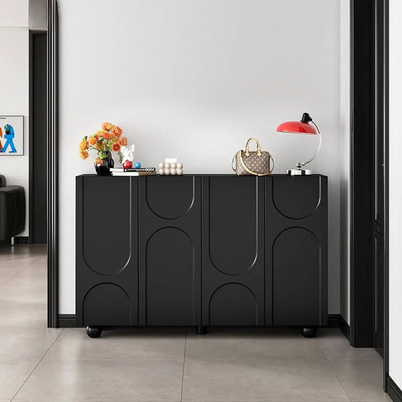 Modern Black Engineered Wood 5-Tier Shoe Storage Cabinet with Doors
