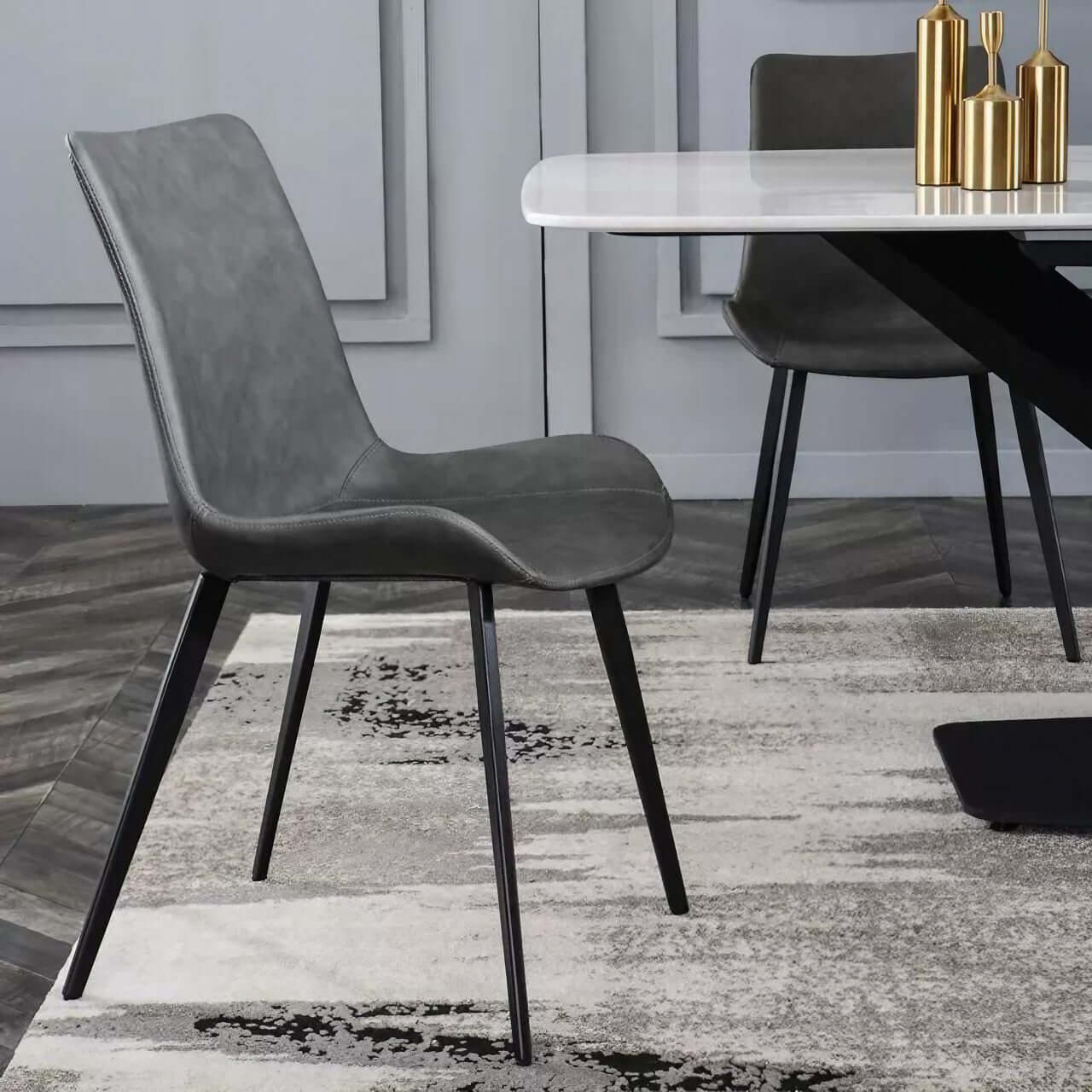 Black faux leather high-back chair with minimalist modern design for stylish seating