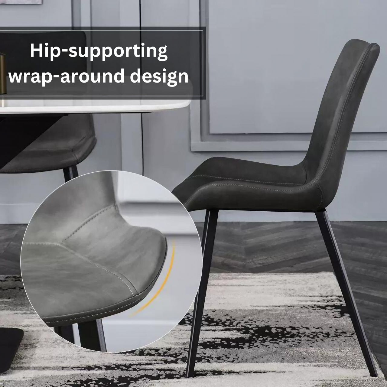 Elegant minimalist black faux leather single chair with high backrest