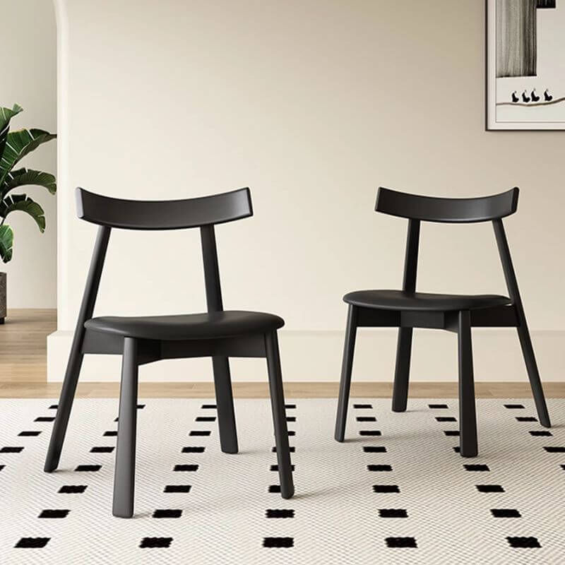 Modern Black Faux Leather Side Chair with Wood Legs