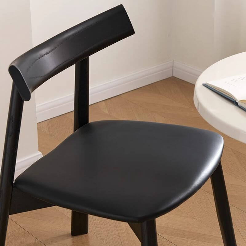 Modern Black Faux Leather Side Chair with Wood Legs