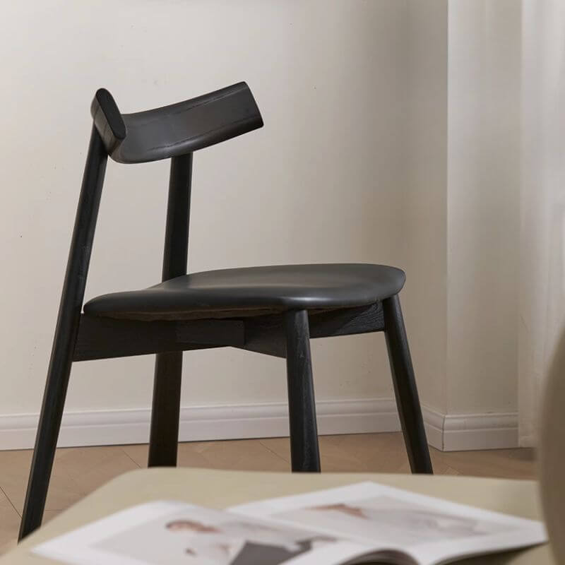 Modern Black Faux Leather Side Chair with Wood Legs
