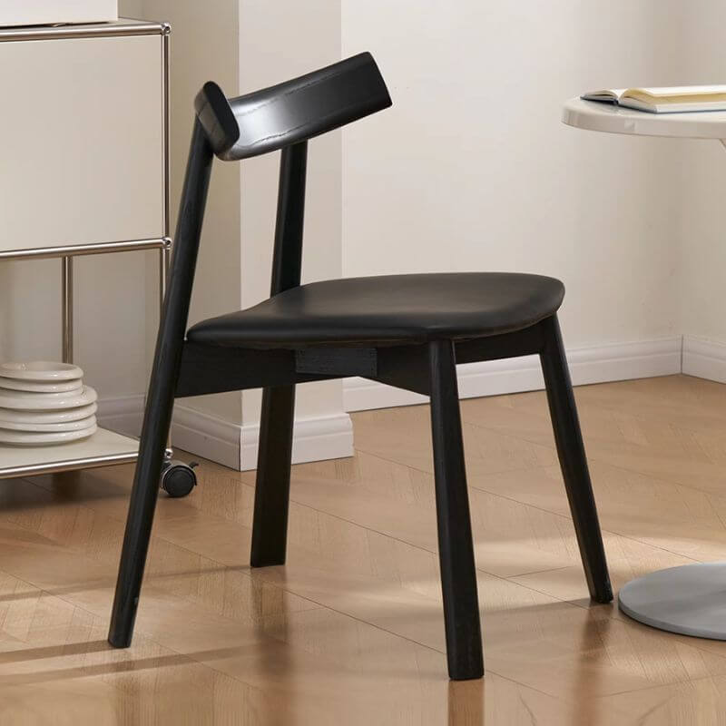 Modern Black Faux Leather Side Chair with Wood Legs