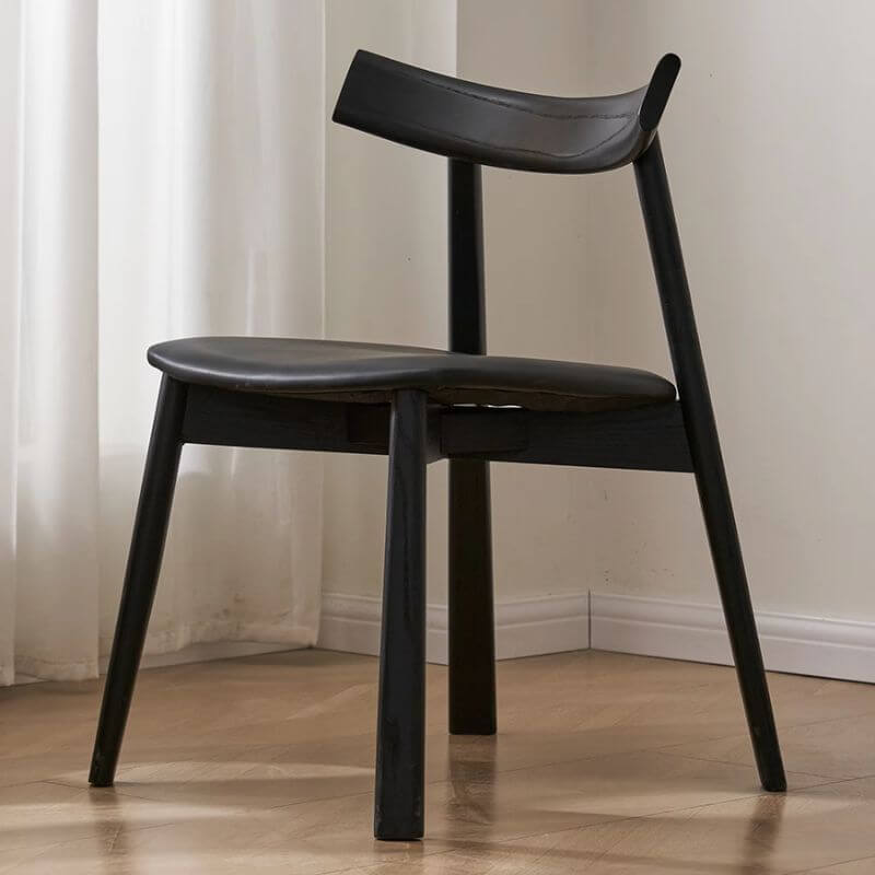 Modern Black Faux Leather Side Chair with Wood Legs Main Product Image