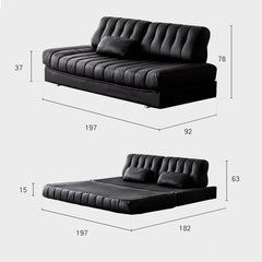 Luxury Black Faux Leather Convertible Sofa Bed