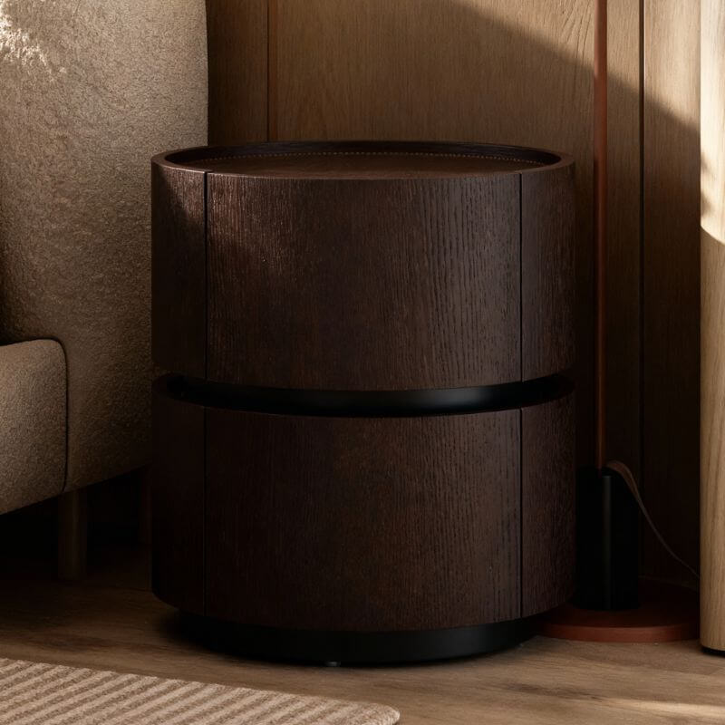 Modern Black Faux Leather Top Drawer Storage Nightstand Main Product Image メイン画像
