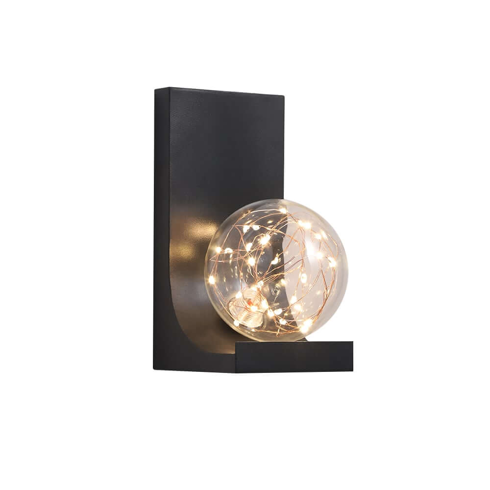 Modern Black Glass Globe Flush Mount Wall Light with Ambient Lighting