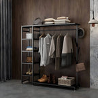 Modern Black & Gold Metal Hall Tree with Shelves and Hooks