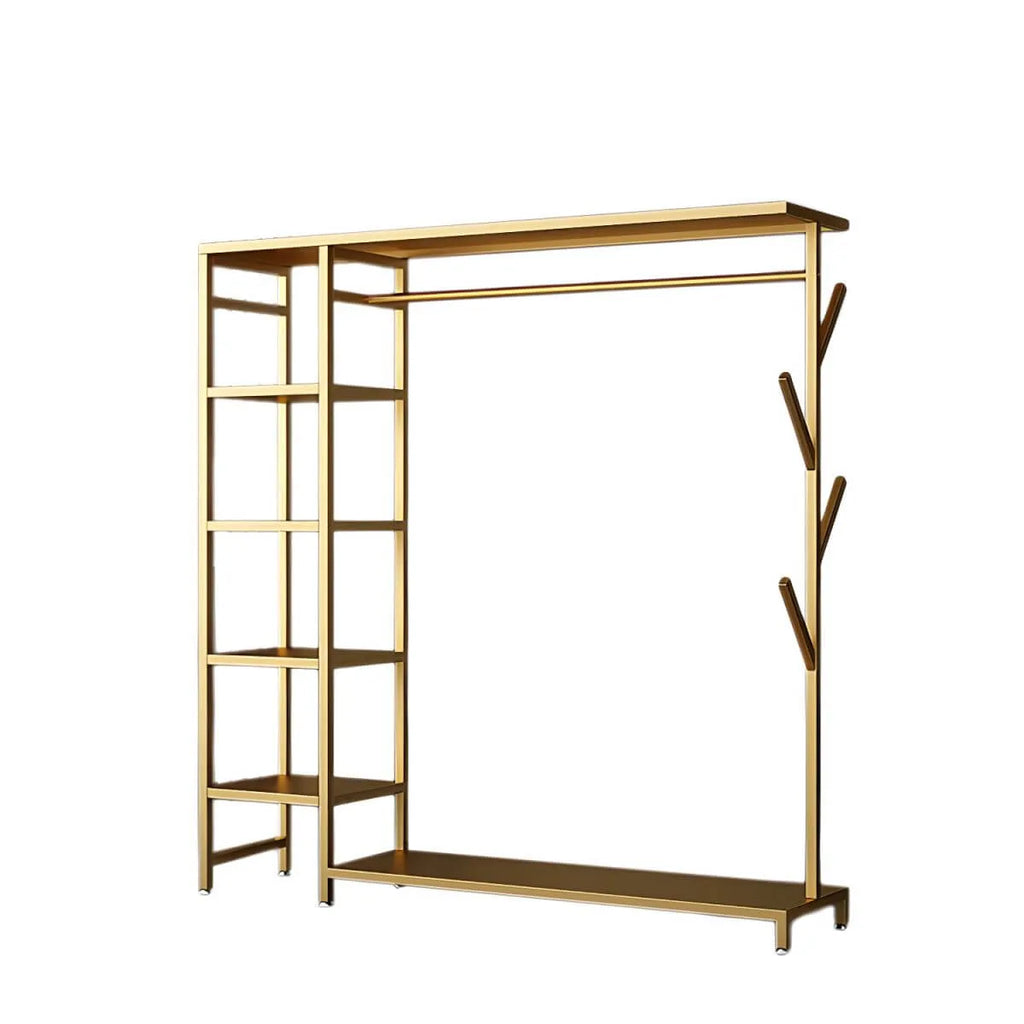 Modern Black & Gold Metal Hall Tree with Shelves and Hooks