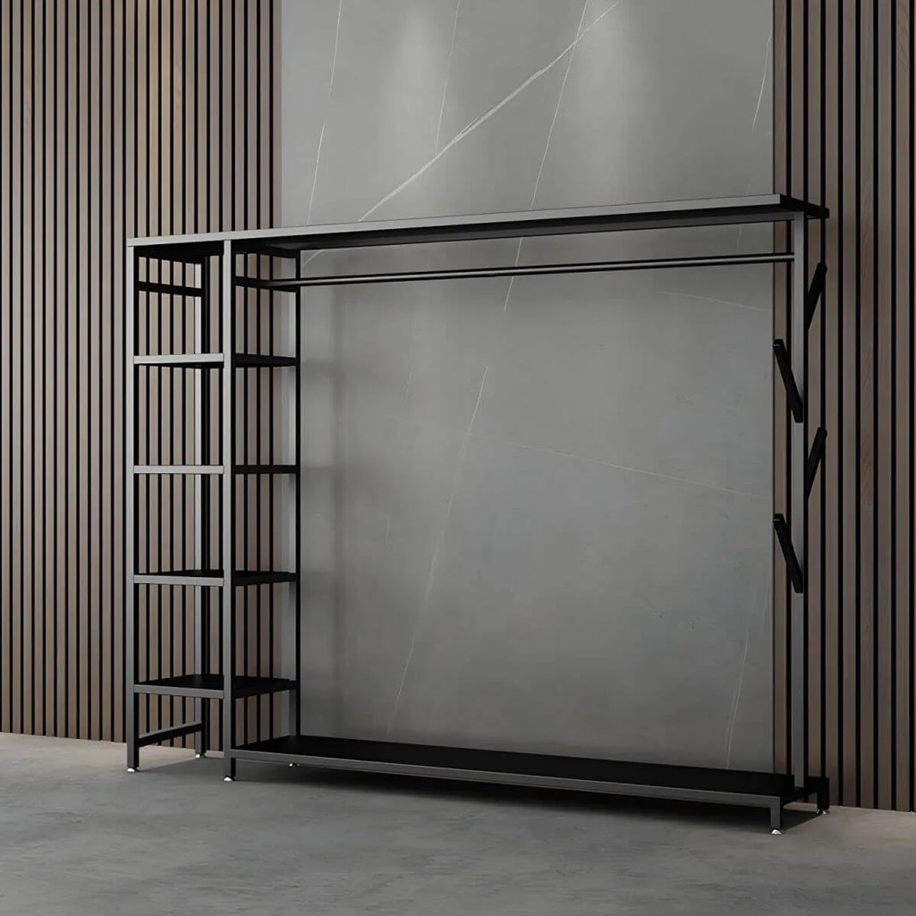 Modern Black & Gold Metal Hall Tree with Shelves and Hooks