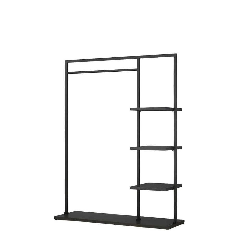Modern Black & Gold Metal Hall Tree with Shelves and Hooks