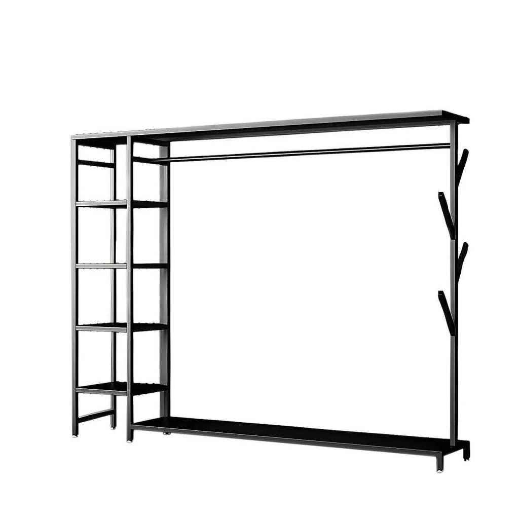 Modern Black & Gold Metal Hall Tree with Shelves and Hooks