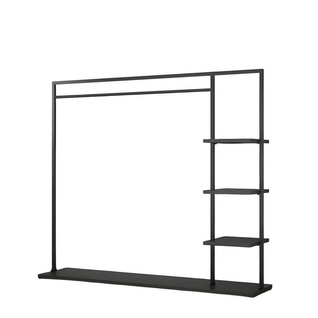 Modern Black & Gold Metal Hall Tree with Shelves and Hooks