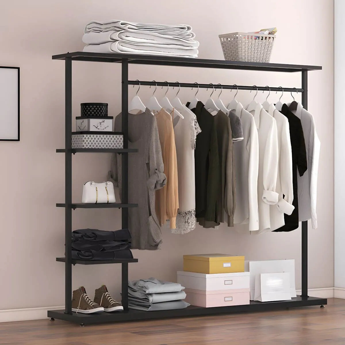 Modern Black & Gold Metal Hall Tree with Shelves and Hooks Secondary image