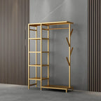 Modern Black & Gold Metal Hall Tree with Shelves and Hooks