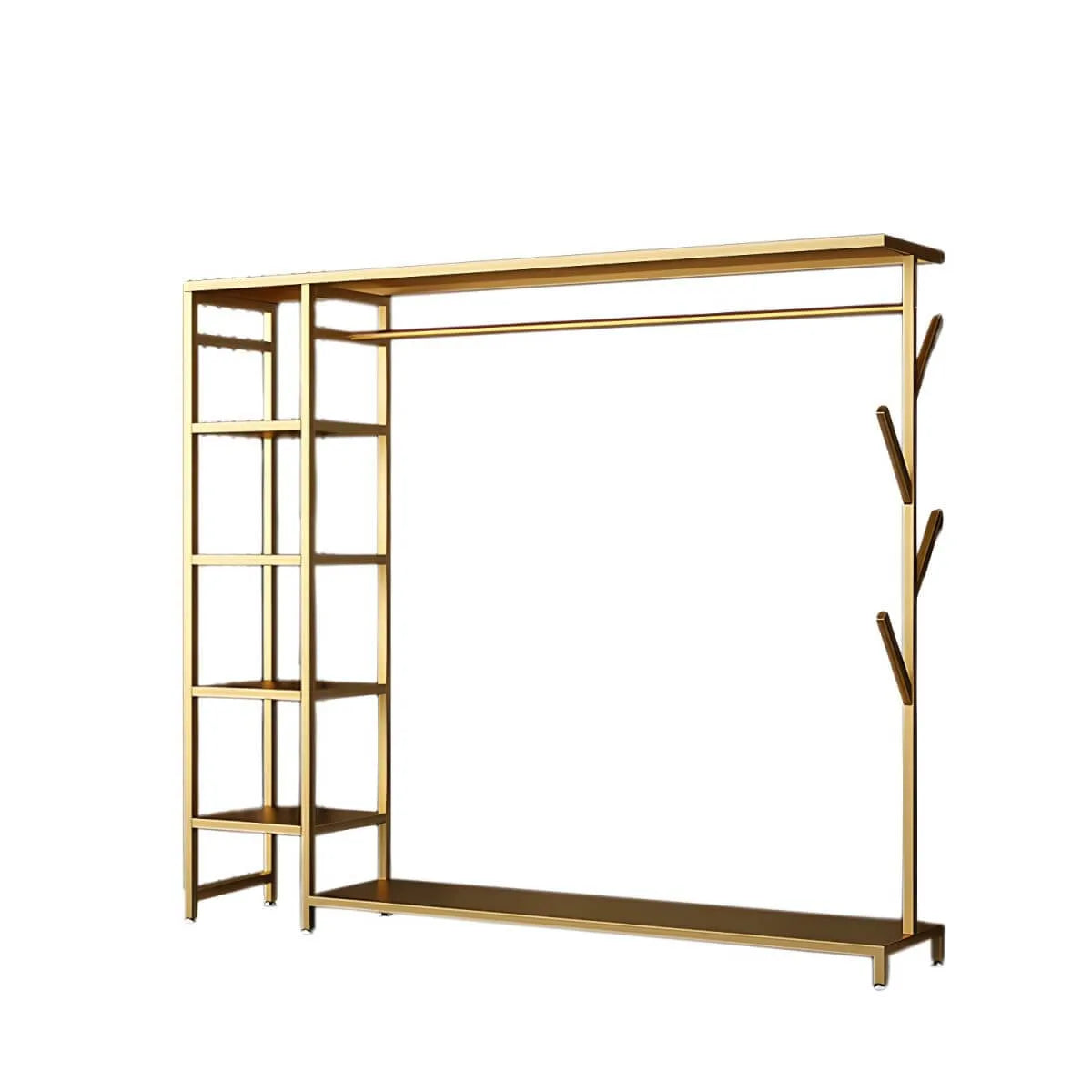 Modern Black & Gold Metal Hall Tree with Shelves and Hooks