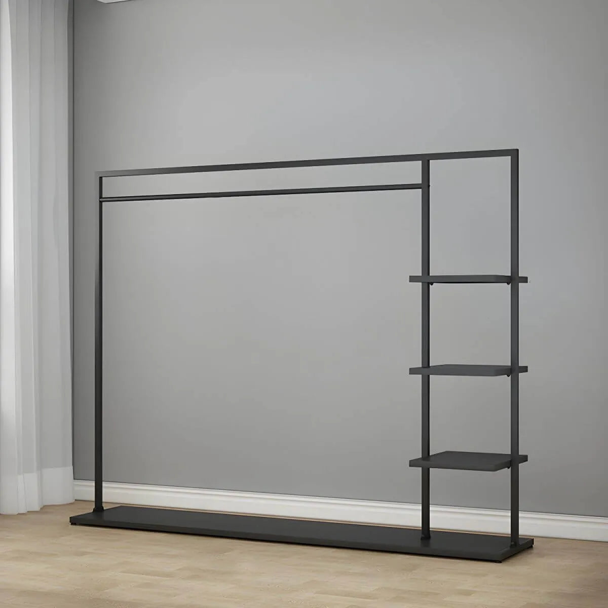 Modern Black & Gold Metal Hall Tree with Shelves and Hooks