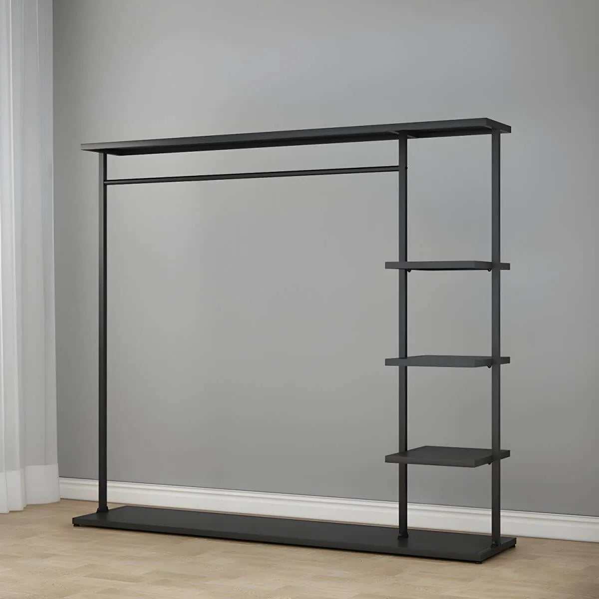 Modern Black & Gold Metal Hall Tree with Shelves and Hooks