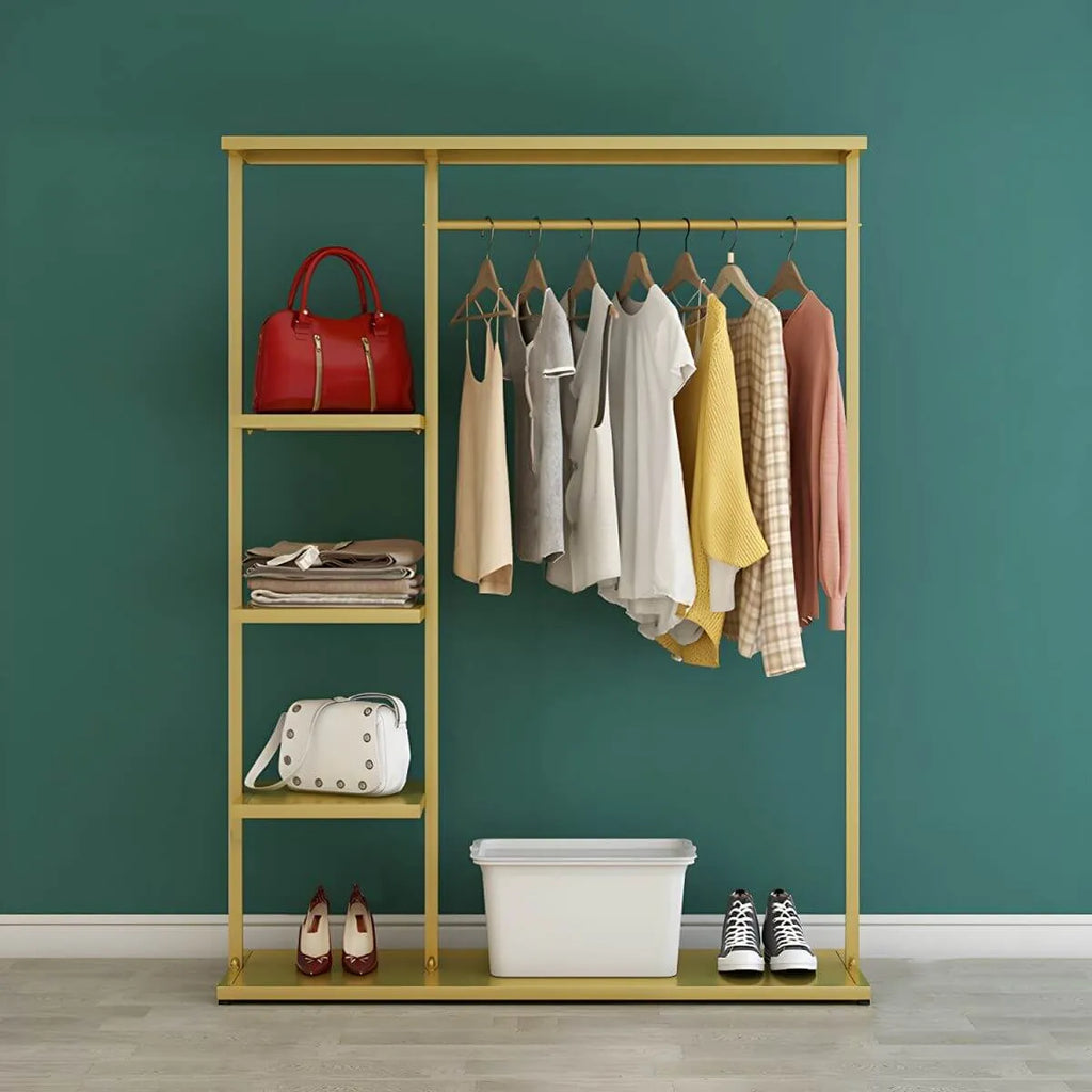 Modern Black & Gold Metal Hall Tree with Shelves and Hooks