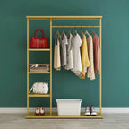 Modern Black & Gold Metal Hall Tree with Shelves and Hooks