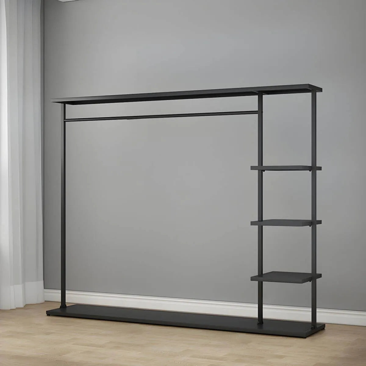 Modern Black & Gold Metal Hall Tree with Shelves and Hooks