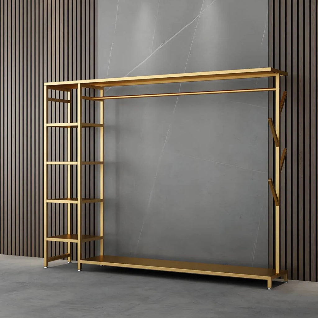 Modern Black & Gold Metal Hall Tree with Shelves and Hooks