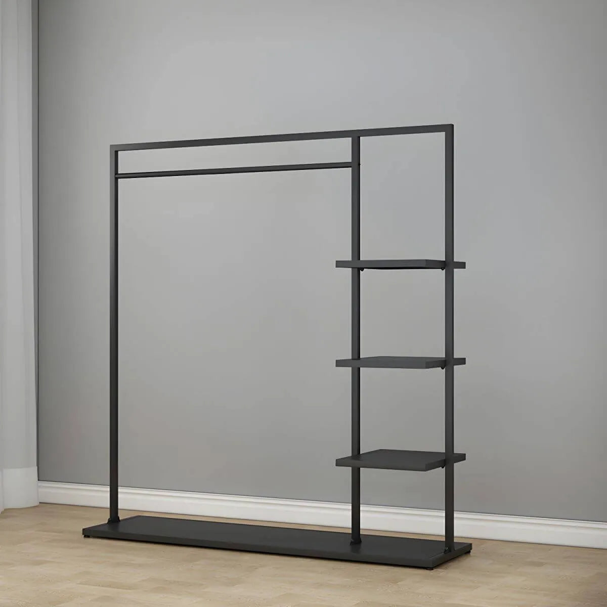 Modern Black & Gold Metal Hall Tree with Shelves and Hooks