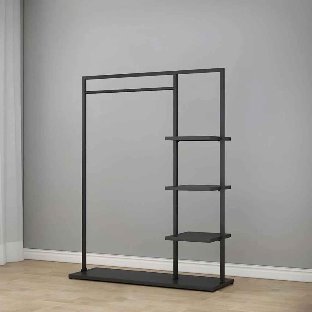 Modern Black & Gold Metal Hall Tree with Shelves and Hooks