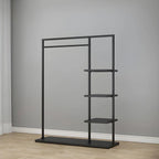 Modern Black & Gold Metal Hall Tree with Shelves and Hooks