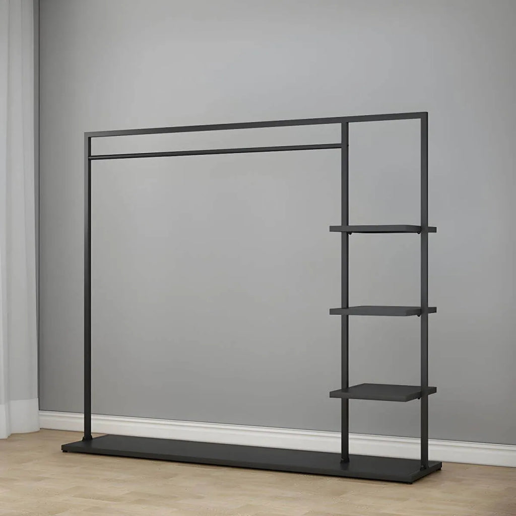 Modern Black & Gold Metal Hall Tree with Shelves and Hooks
