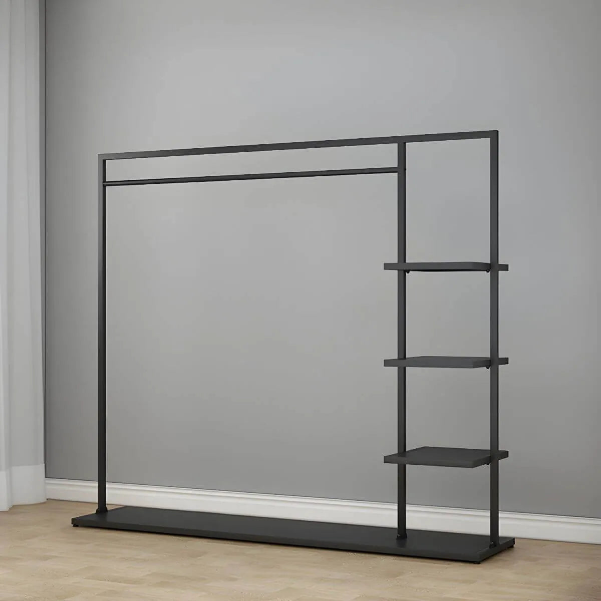 Modern Black & Gold Metal Hall Tree with Shelves and Hooks